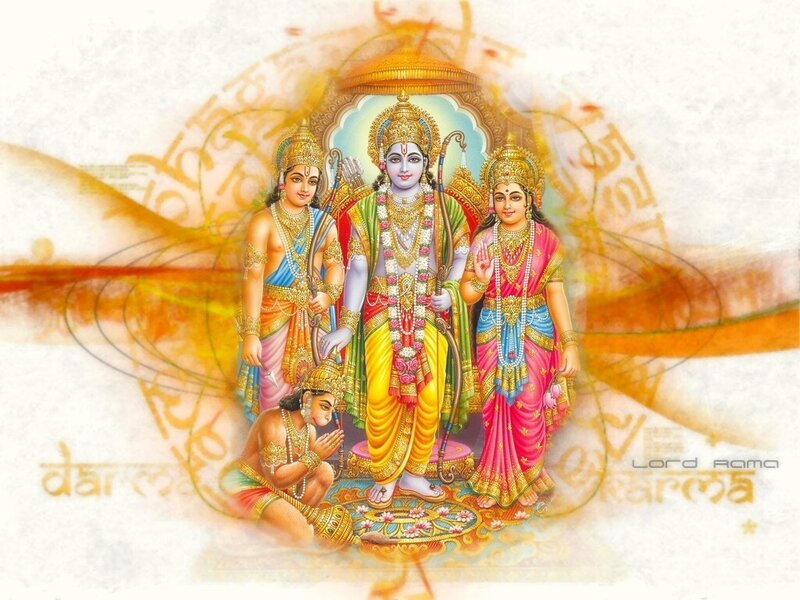 Lord Rama with Sita and Hanuman