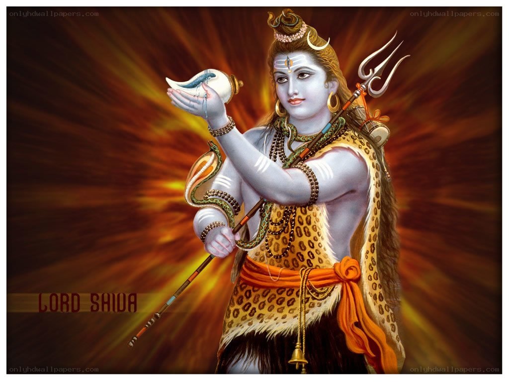 Lord Shiva with trident and conch
