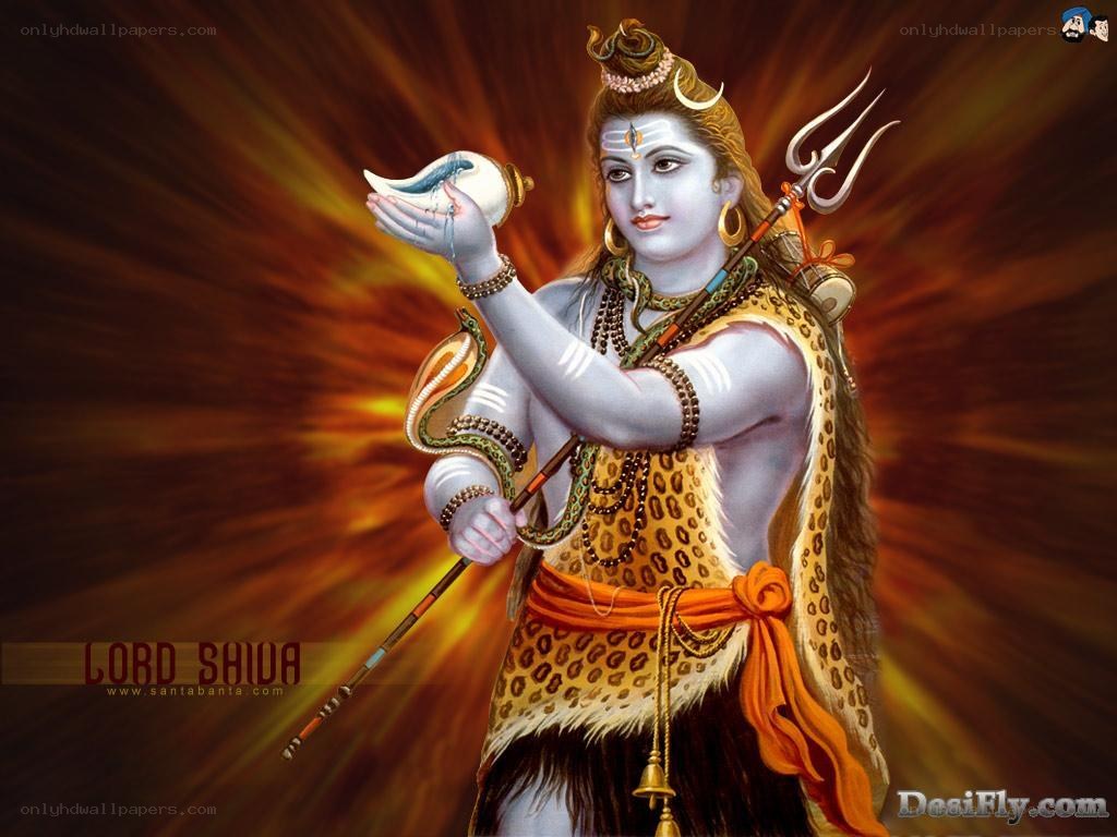 Lord Shiva with trident and conch
