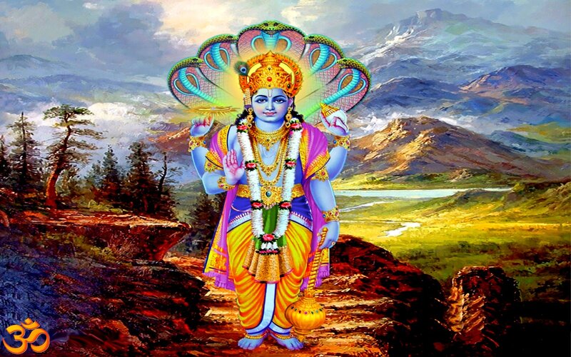 Lord Vishnu in divine landscape