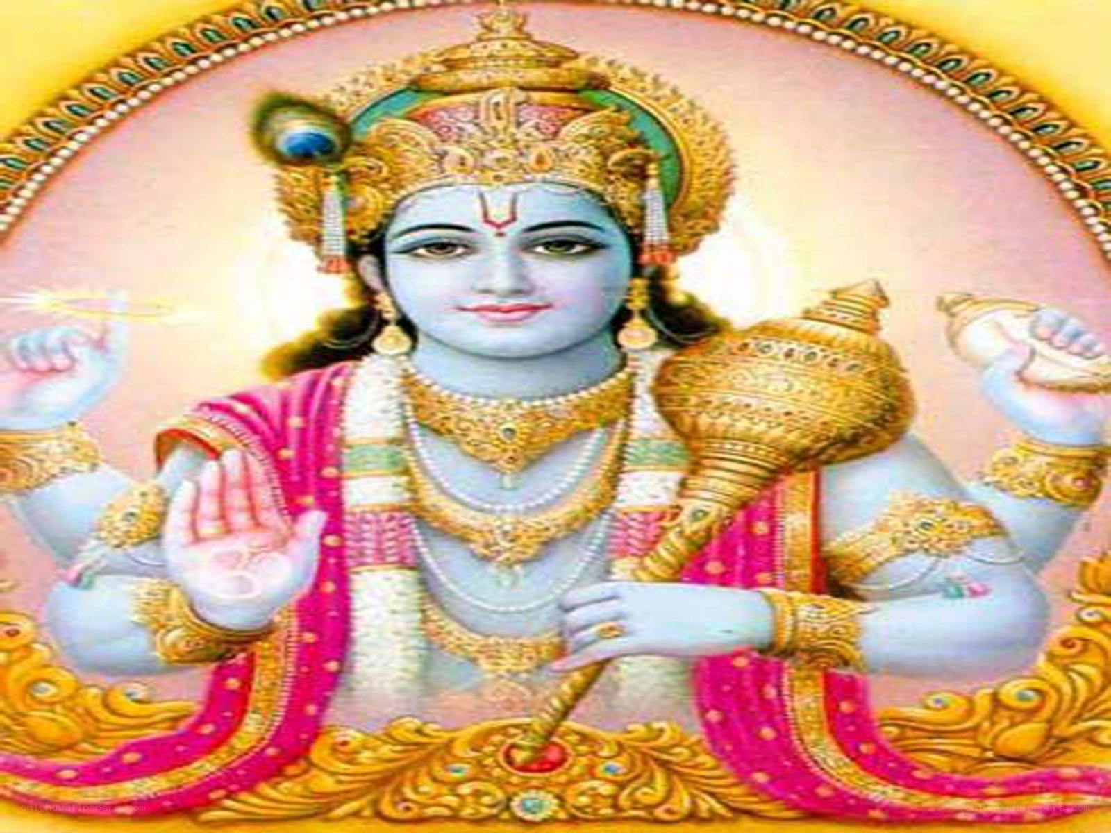 Lord Vishnu with conch and discus