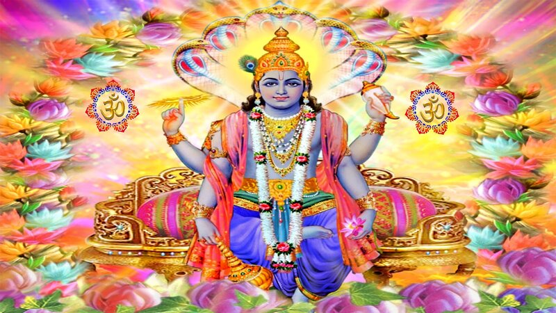 Lord Vishnu with lotus flowers