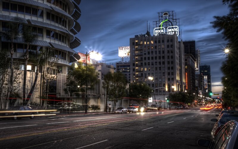 Los Angeles city street at dusk