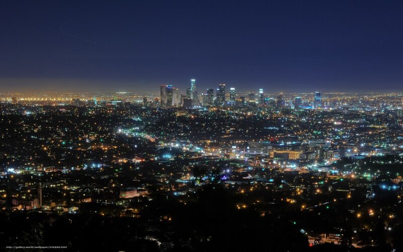 Los Angeles Skyline at Night — Black, Dramatic, Photograph, City Lights