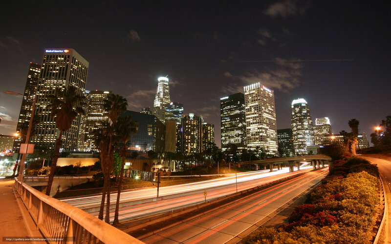 Los Angeles Skyline at Night — Black, Dramatic, Photograph