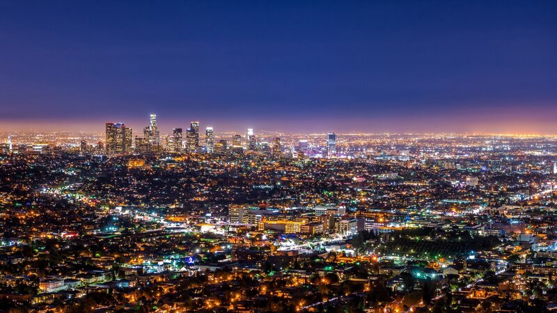 Los Angeles Skyline at Night — Blue, Dramatic, Photograph