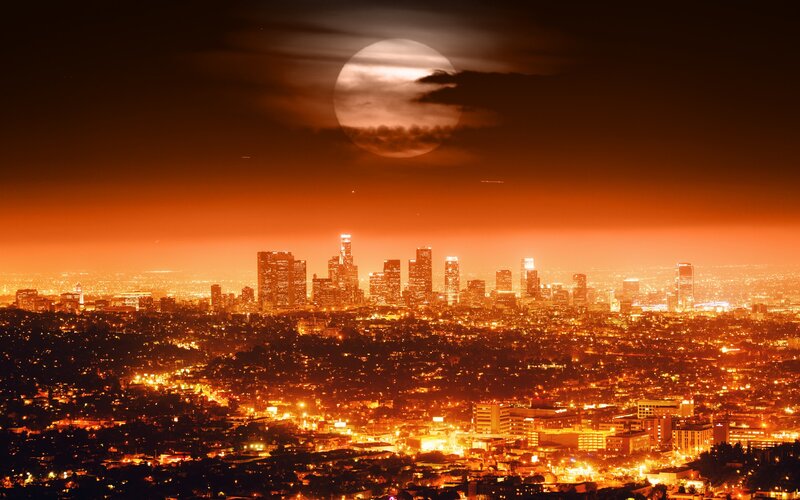 Los Angeles Skyline at Night — Orange, Dramatic
