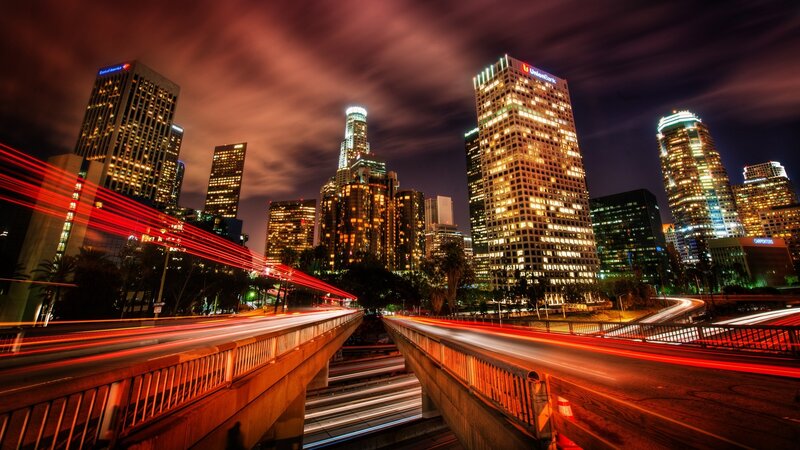 Los Angeles Skyline at Night — Red, Dramatic