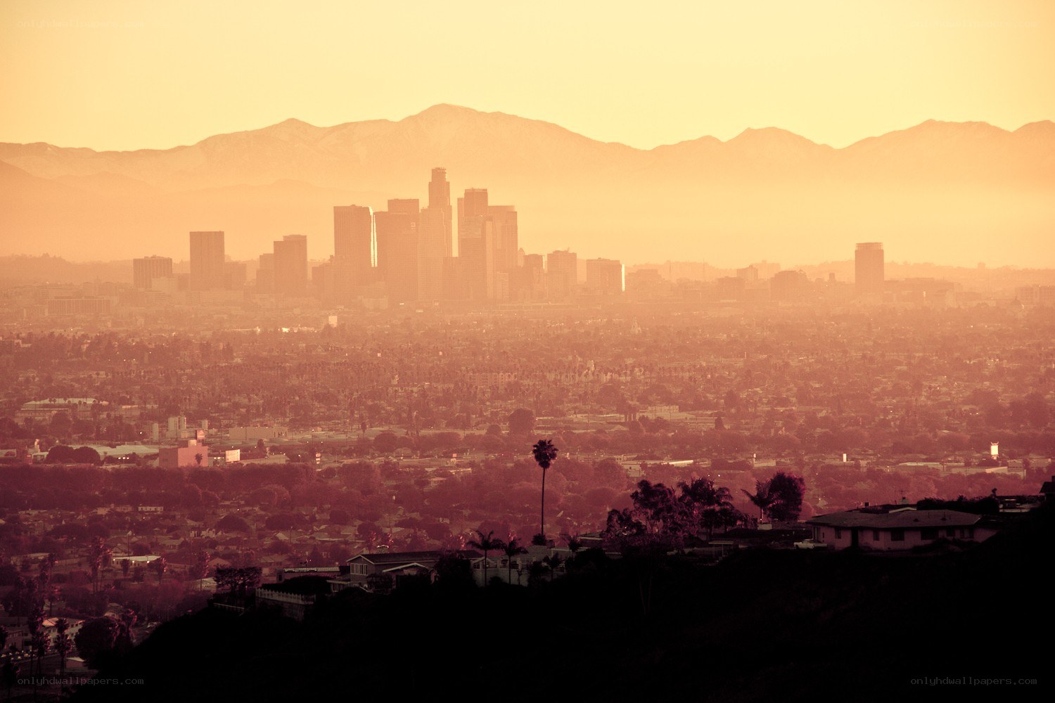 Los Angeles skyline at sunset
