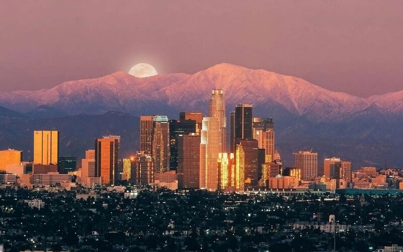 Los Angeles skyline at sunset
