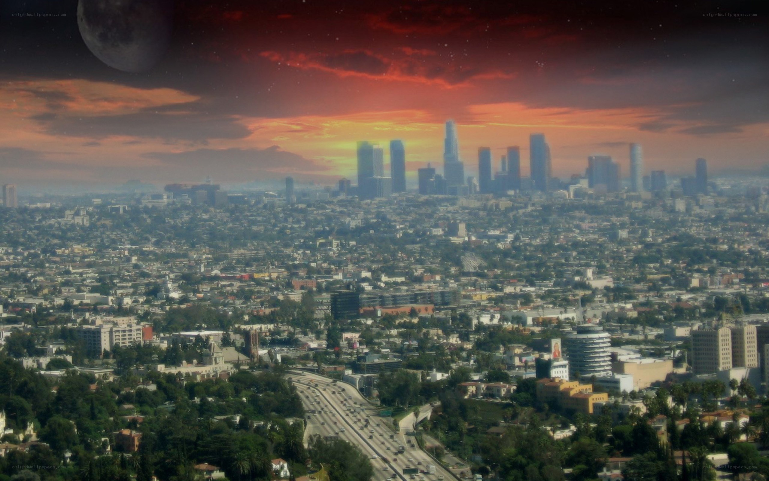 Los Angeles skyline at sunset