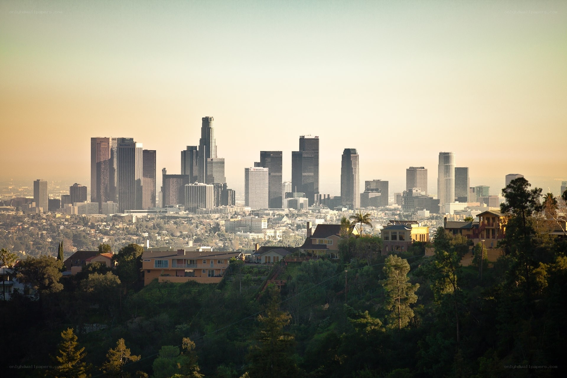 Los Angeles skyline at sunset