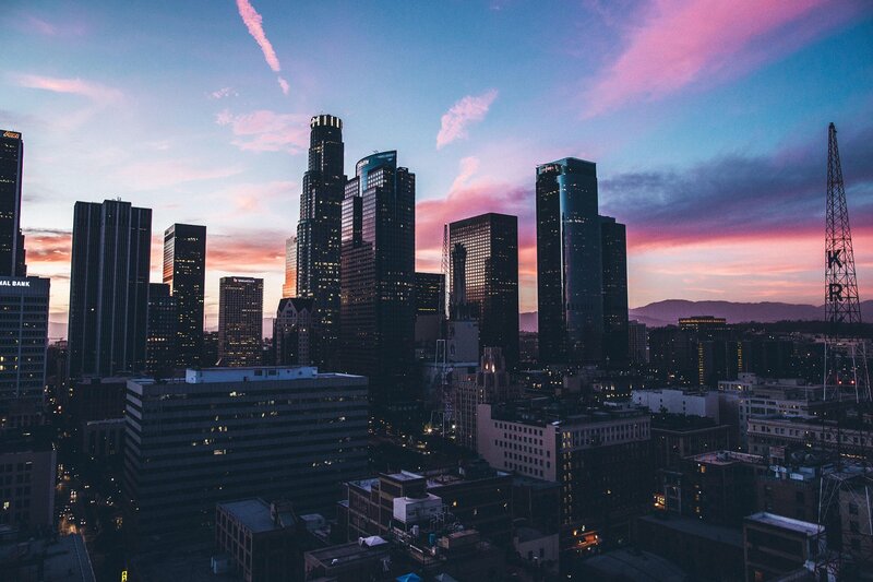 Los Angeles Skyline — Blue, Dramatic, Sunset, Photograph