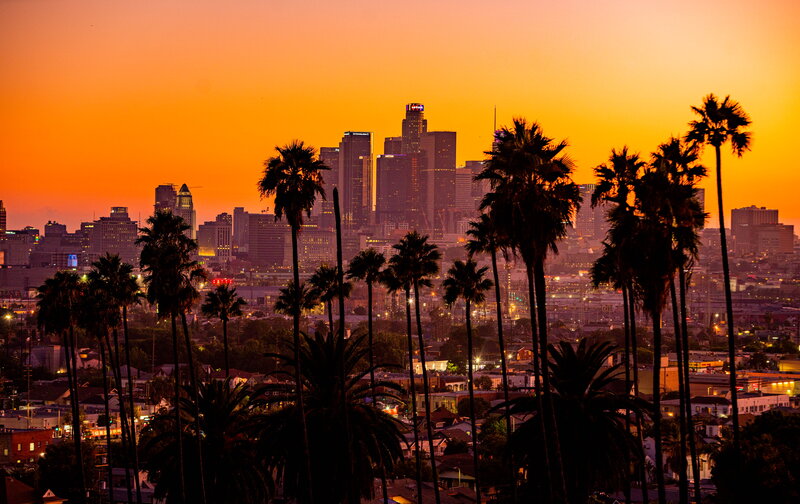 Los Angeles Skyline — Orange, Dramatic, Sunset, Photograph