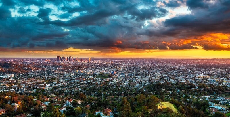 Los Angeles Skyline — Orange, Dramatic, Sunset