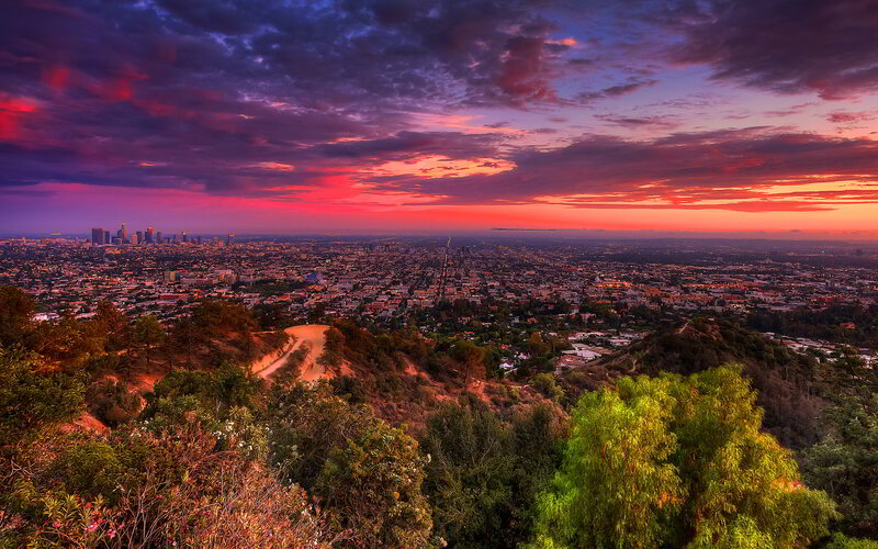 Los Angeles Skyline — Purple, Dramatic, Sunset, Photograph, Cityscape