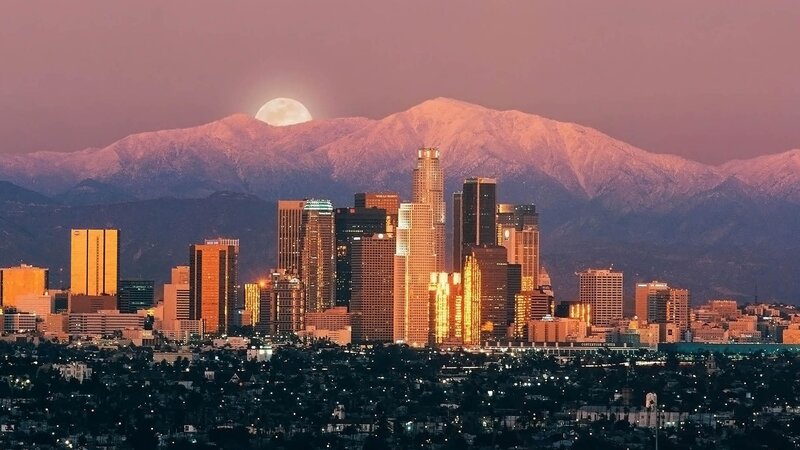 Los Angeles Skyline — Purple, Dramatic, Sunset, Photograph, Mountains