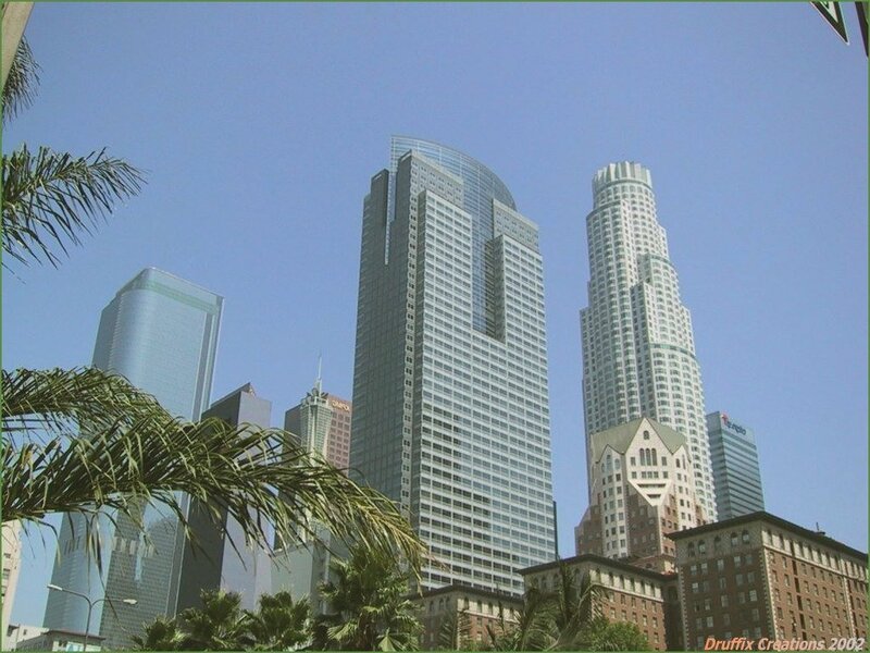 Los Angeles skyline with palm trees