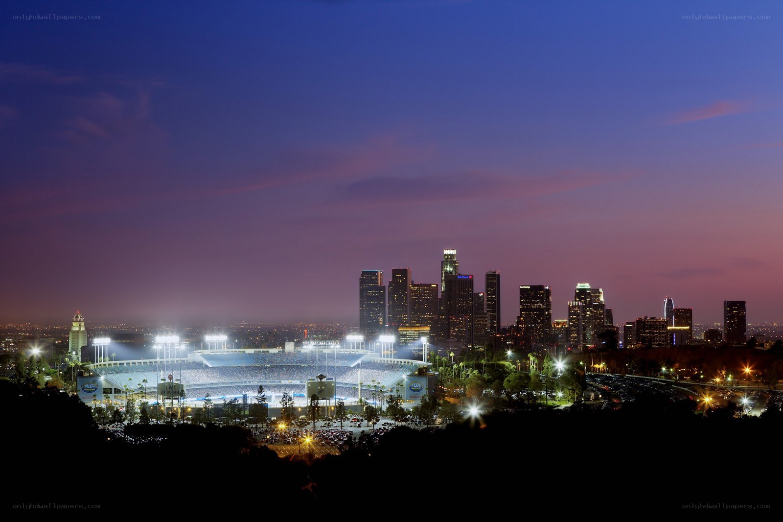 Los Angeles stadium at dusk