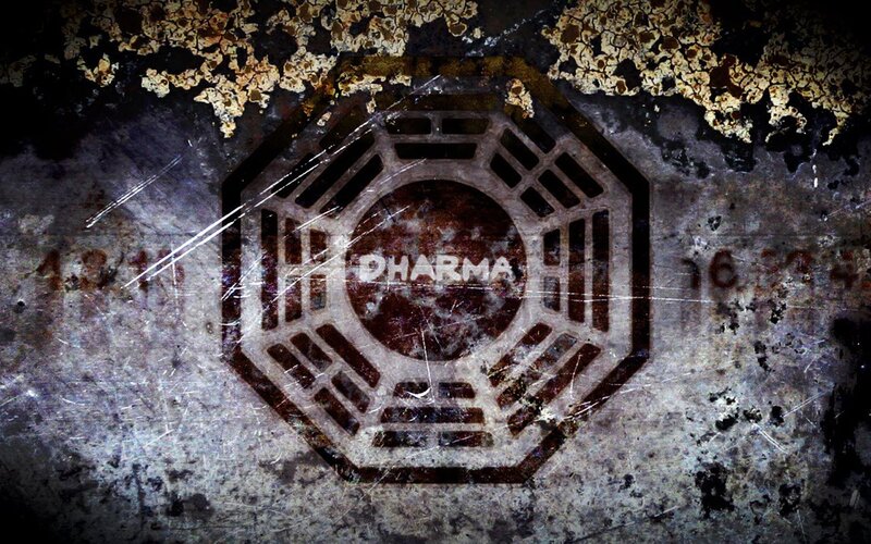 Lost Dharma logo on grungy surface