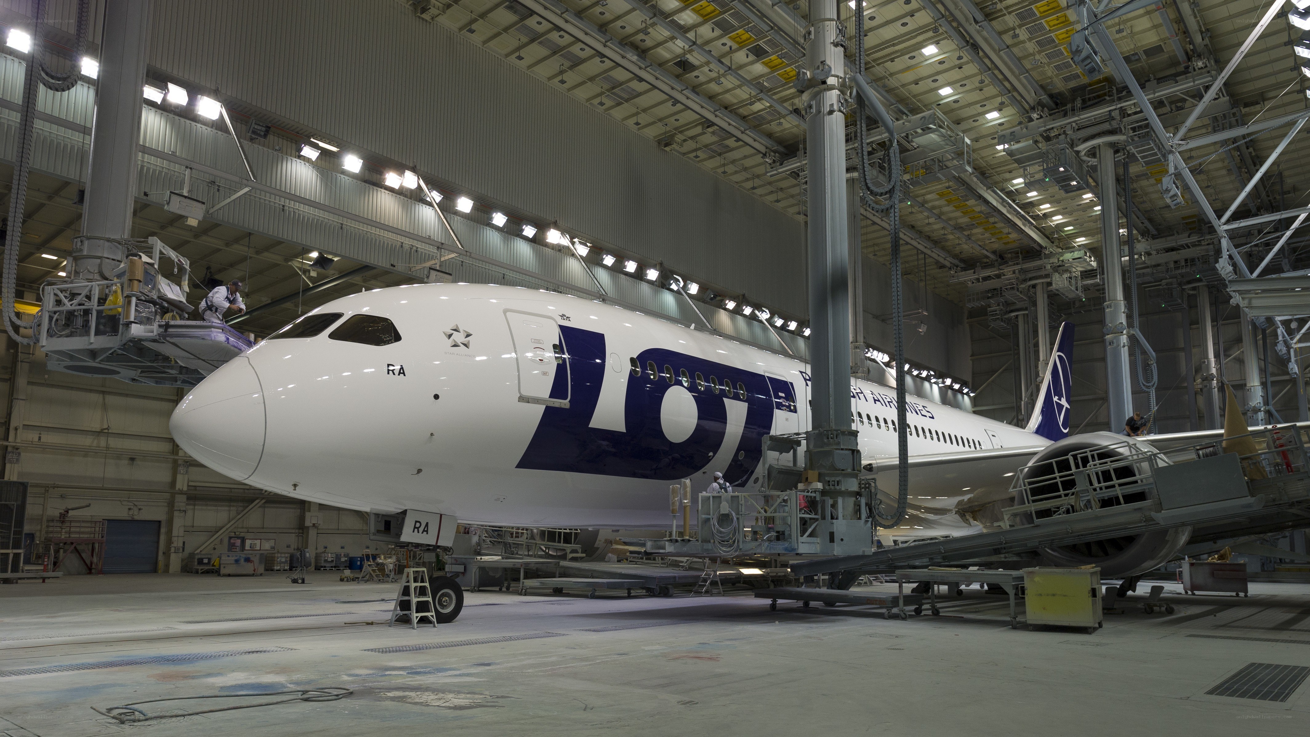 LOT Boeing 787 in hangar