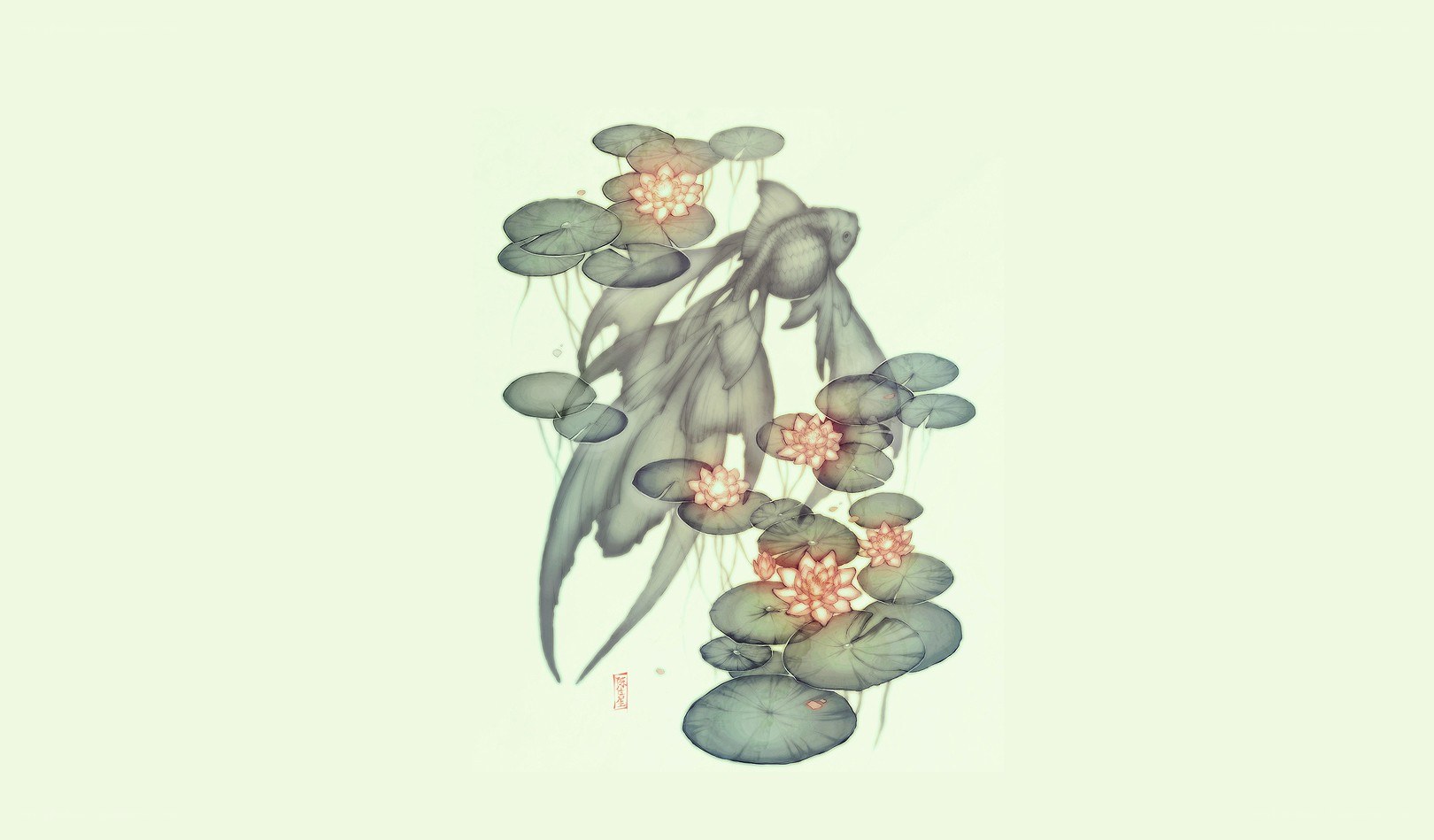 Lotus and fish illustration