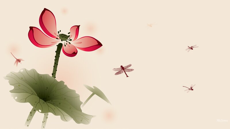 Lotus Flower and Dragonflies — Pink