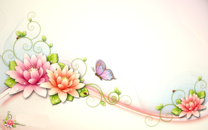 Lotus Flowers and Butterfly