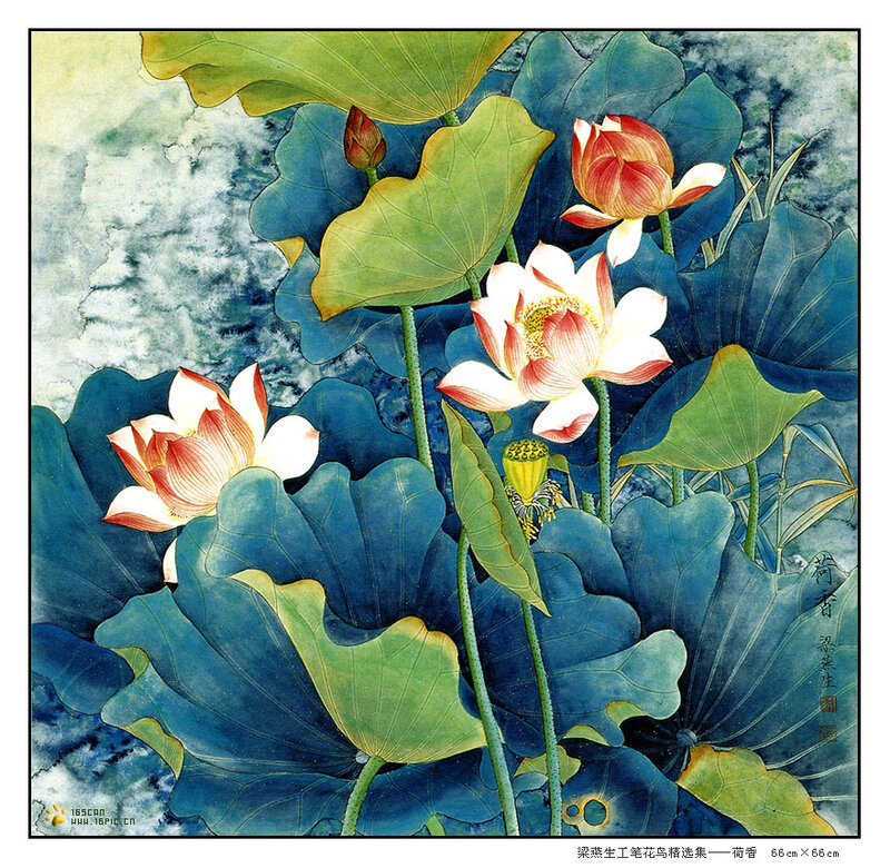 Lotus Flowers and Leaves — Blue, Serene