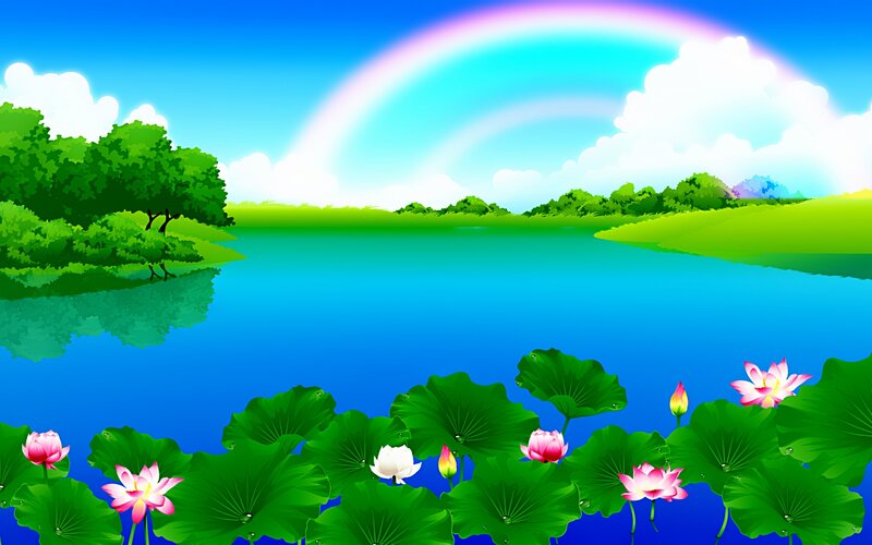 Lotus Flowers in Pond — Blue, Serene