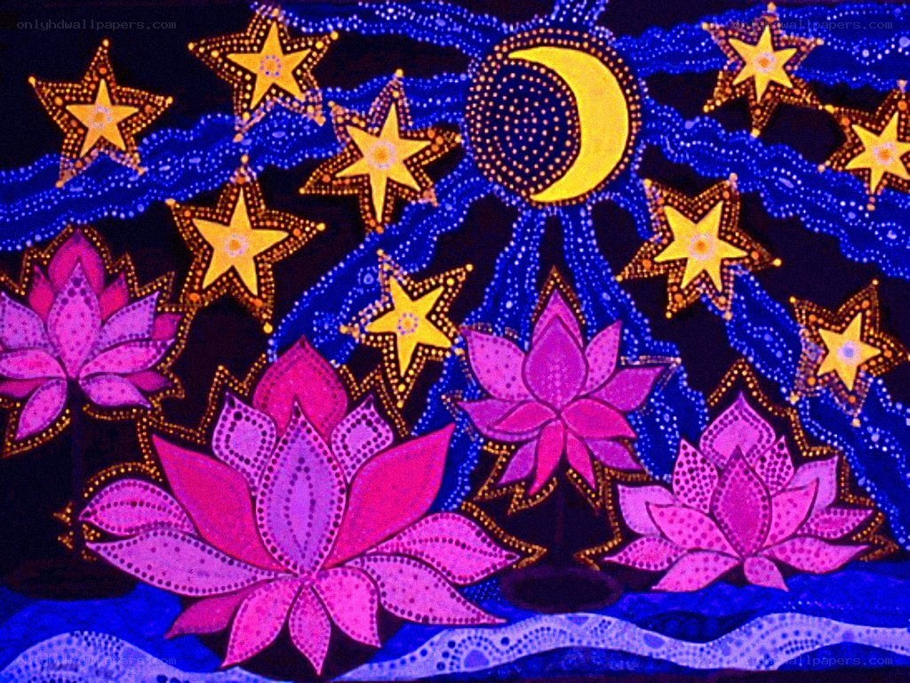 Lotus flowers under a starry sky
