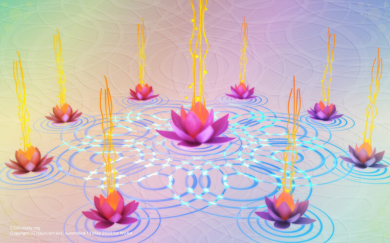 Lotus flowers with energy streams