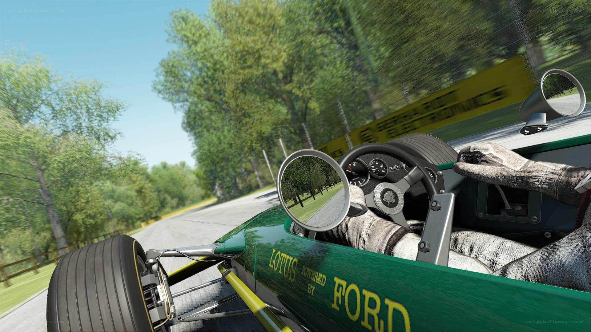 Lotus Ford race car cockpit view