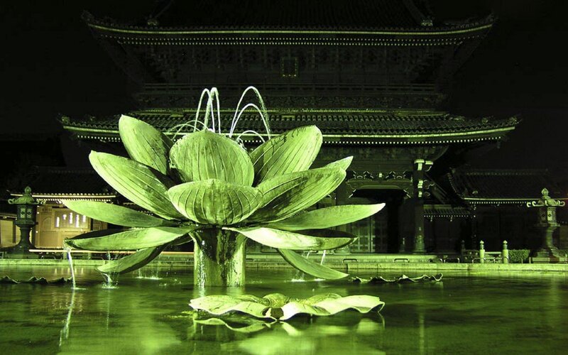 Lotus fountain at night