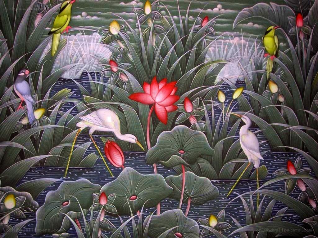 Lotus pond with birds