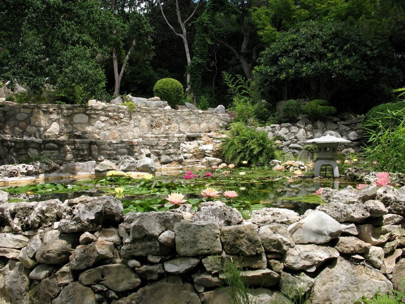 Lotus Pond with Stone Lantern — Green
