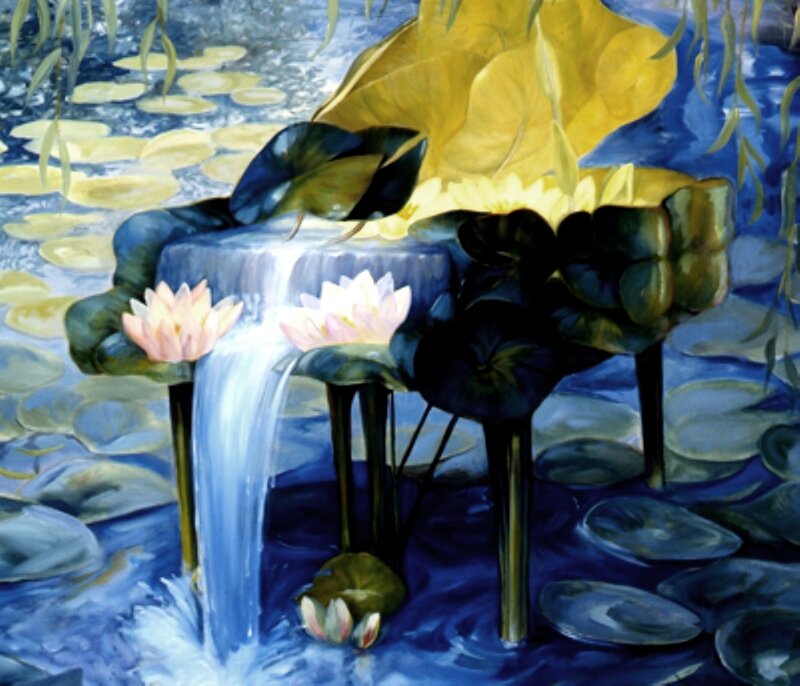 Lotus Pond with Waterfall