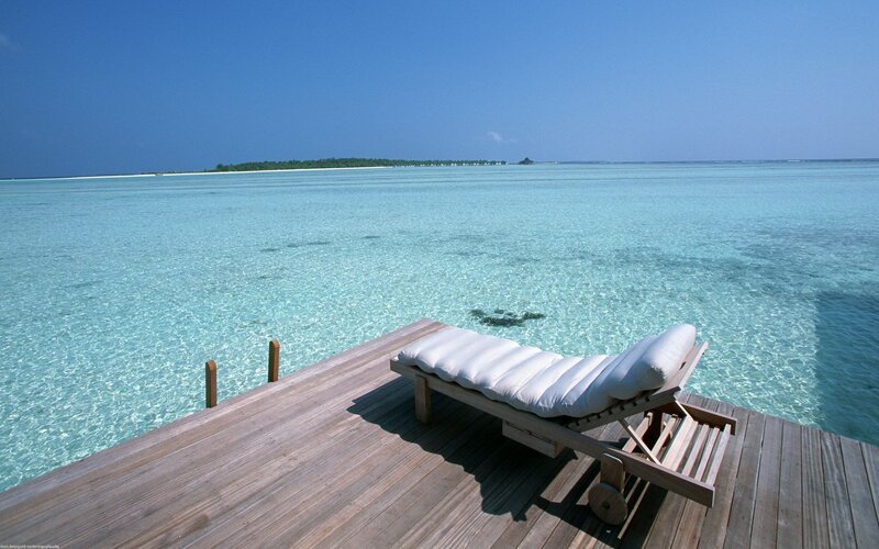 Lounge Chair on Dock — Blue, Serene, Afternoon
