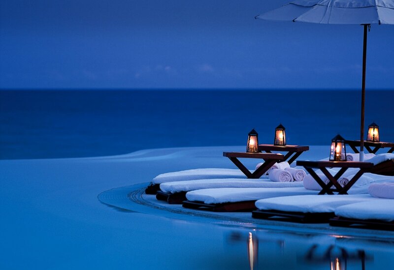 Lounge Chairs by Pool — Blue, Serene, Night