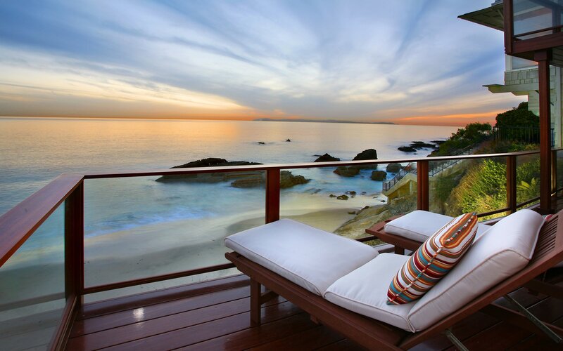 Lounge Chairs on Balcony — Blue, Serene, Sunset