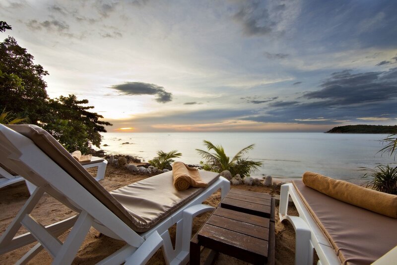 Lounge Chairs on Beach — Beige