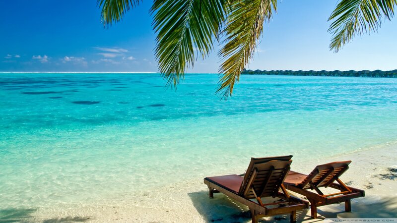 Lounge Chairs on Beach — Blue