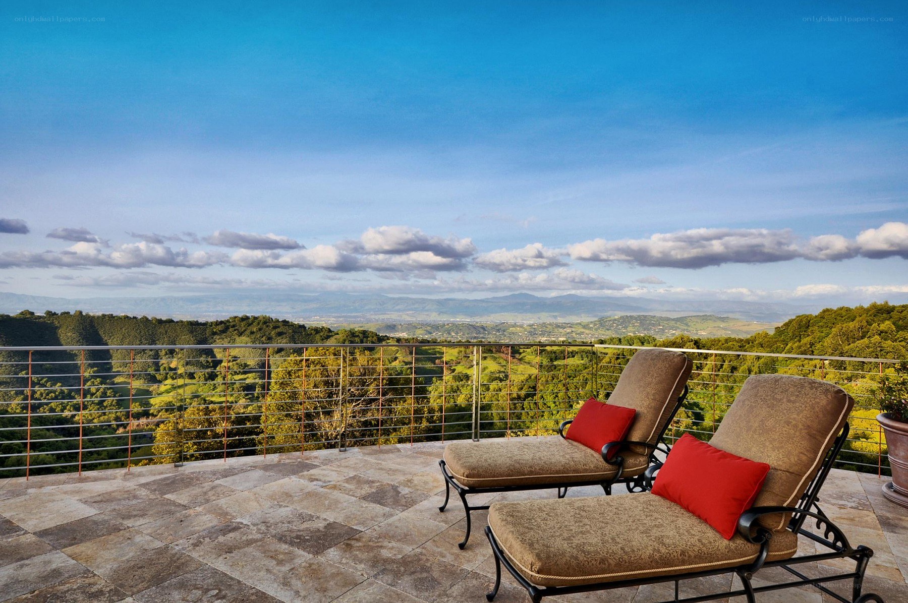 Lounge chairs with mountain view