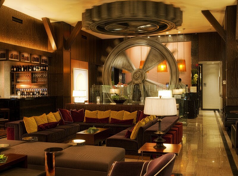 Lounge with industrial decor