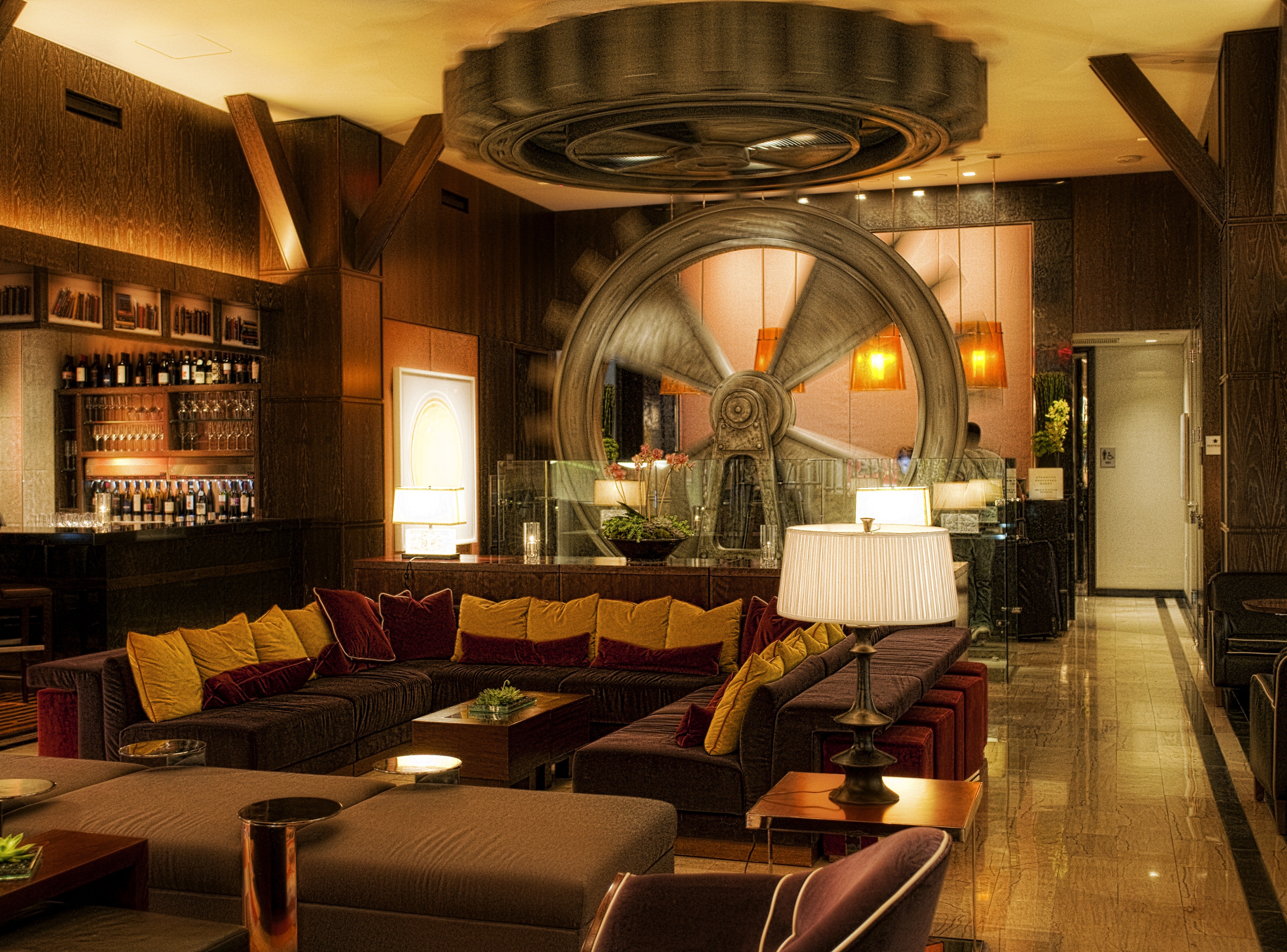 Lounge with industrial decor