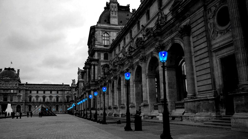 Louvre Museum Courtyard — Black, Dramatic