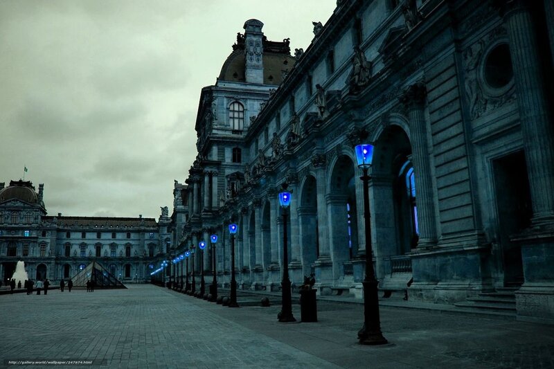 Louvre Museum Courtyard — Blue, Dramatic