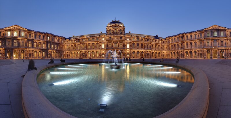 Louvre Museum Courtyard — Blue, Serene, Night