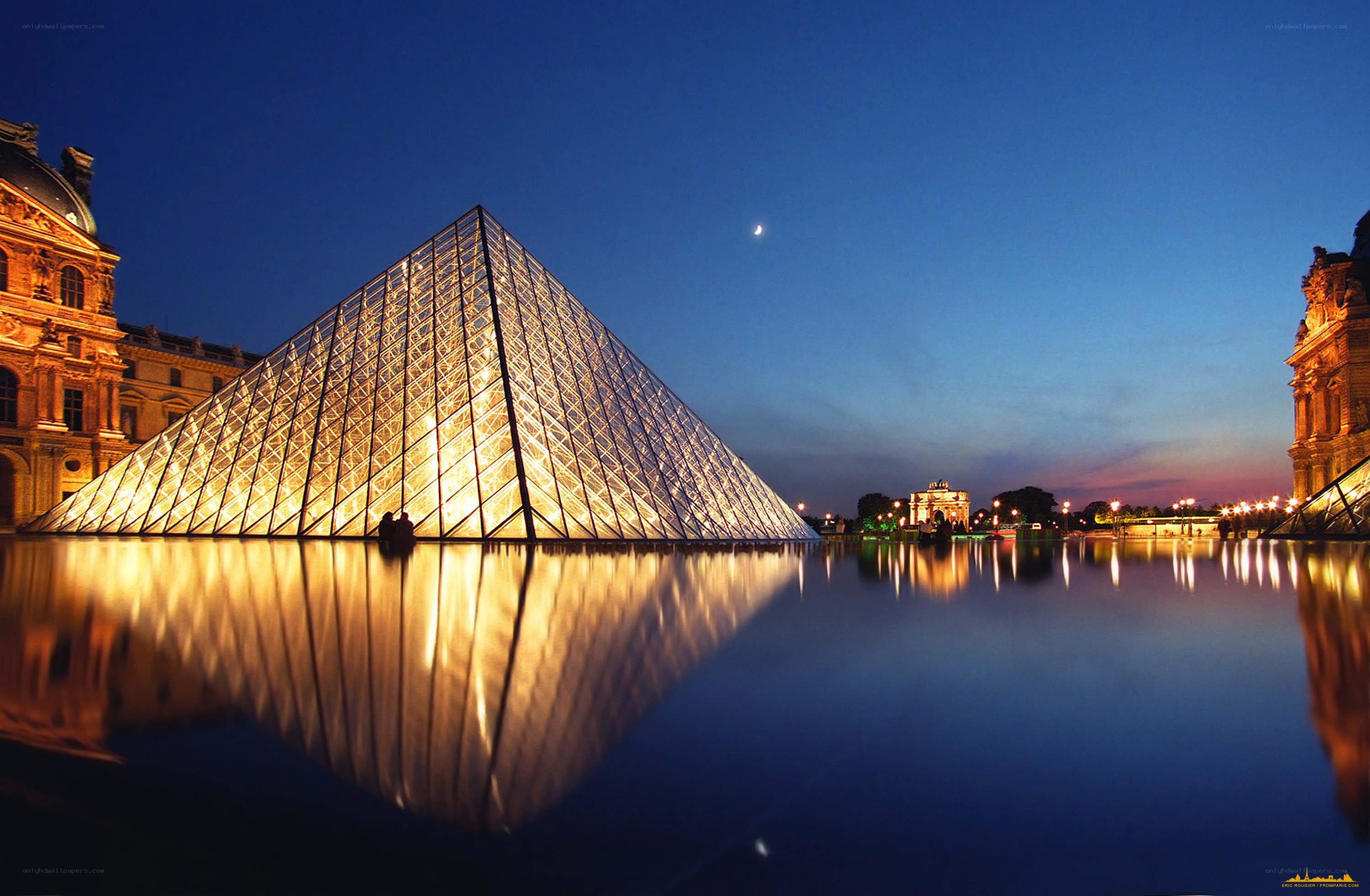 Louvre Pyramid at dusk