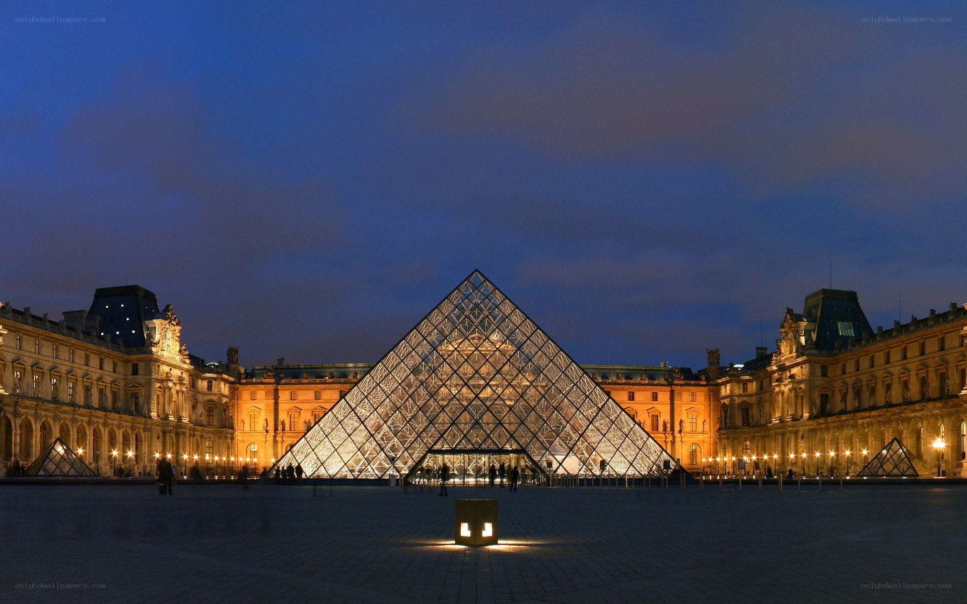 Louvre Pyramid at dusk